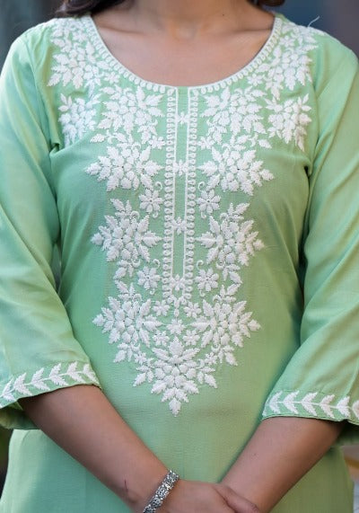 Green Chikankari Embroidered Salwar Suit Set