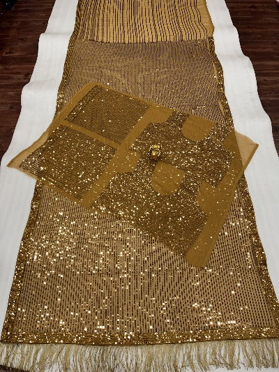Madhuri Dixit Gold Sequins Work Georgette Saree
