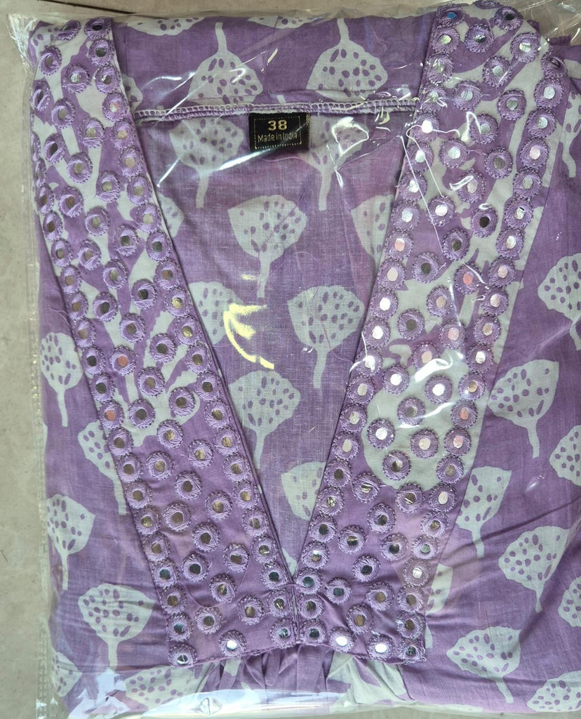 Pastel Cotton V Neck Printed Anarkali Suit Set