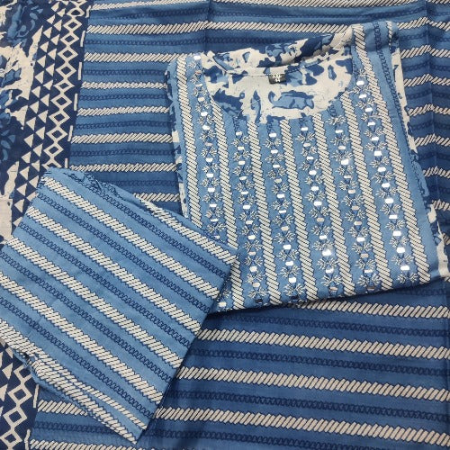 Blue Saganeri Block Print Salwar Suit Set