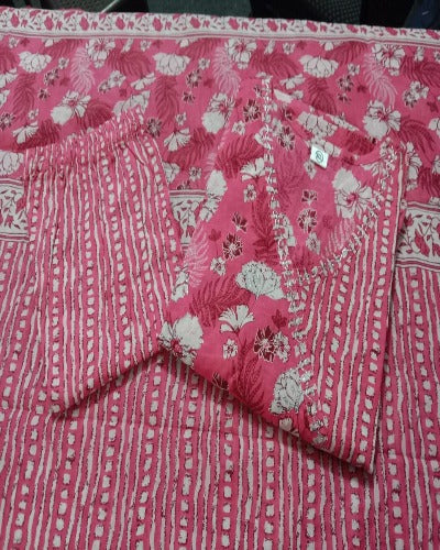 Pink Cotton Angharakha Printed Anarkali Suit Set