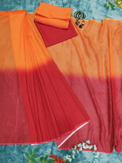 1 Min Orange & Red Georgette Stitched Readymade Saree