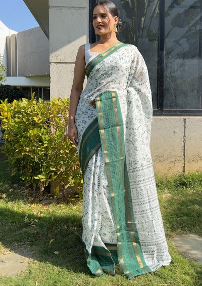 1 Min Kalamkari Print Soft Cotton Stitched Readymade Saree