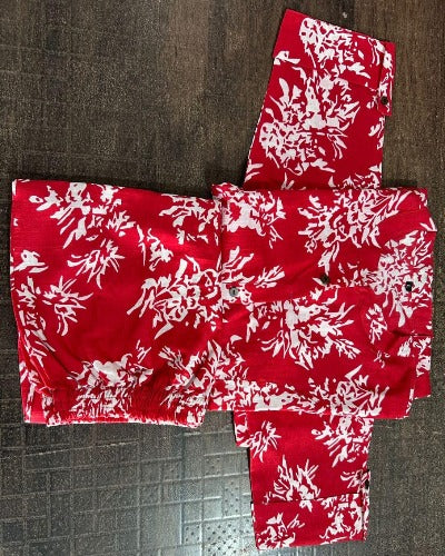 Red Printed Cotton Kurti Pant Set Of 2