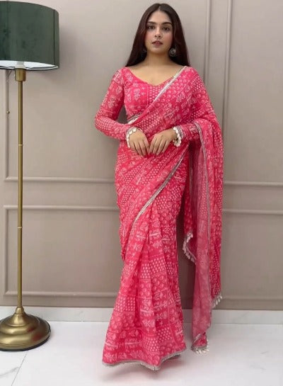 1 Min Pink Beautiful Digital Print Stitched Readymade Saree