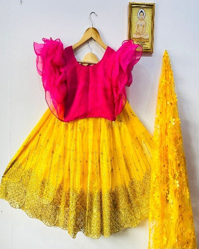 Kids Soft Tissue Net & Organza Lehenga Blouse Set