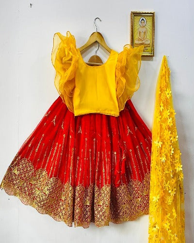 Kids Soft Tissue Net & Organza Lehenga Blouse Set