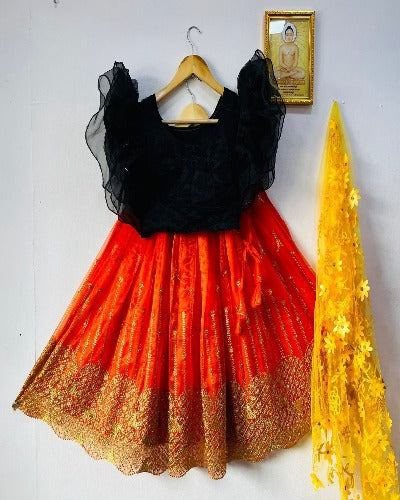 Kids Soft Tissue Net & Organza Lehenga Blouse Set