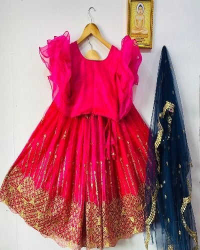 Kids Soft Tissue Net & Organza Lehenga Blouse Set