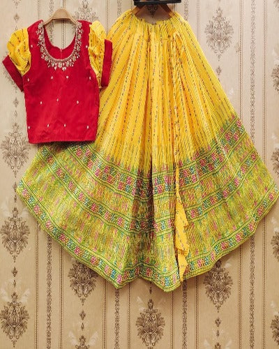 Kids Crush Puff Sleeves Traditional Lehenga Choli Set