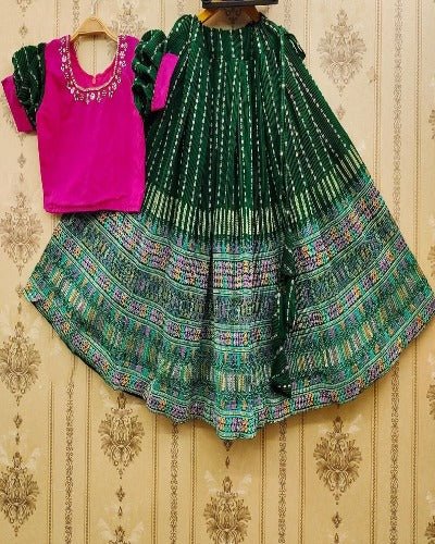 Kids Crush Puff Sleeves Traditional Lehenga Choli Set