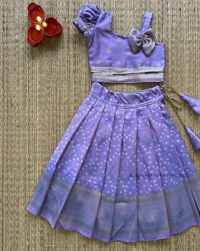 Kids Bandhani Paithani Silk Lehenga Choli Set