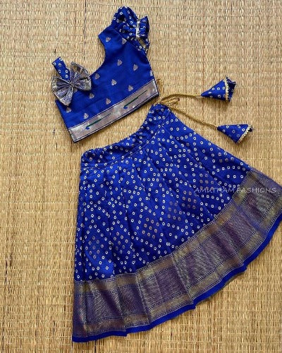 Kids Bandhani Paithani Silk Lehenga Choli Set