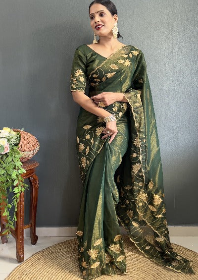 1 Min Premium Silk Zari Work Stitched Readymade Saree