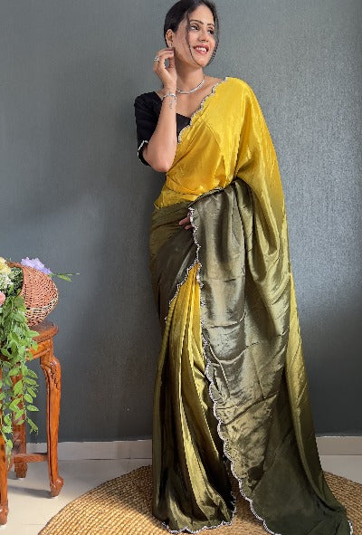 1 Min Chinon Silk Shaded Stitched Readymade Saree