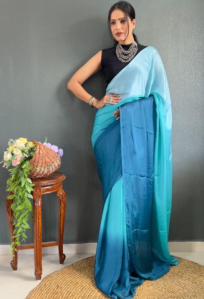 1 Min Georgette Satin 3 Tone Stitched Readymade Saree