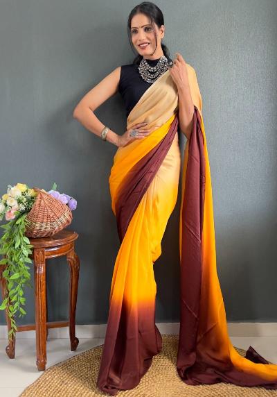 1 Min Georgette Satin 3 Tone Stitched Readymade Saree