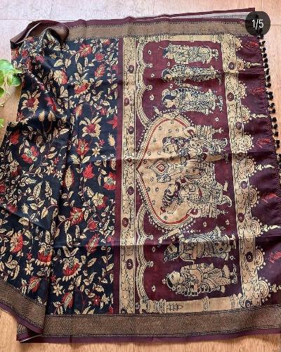 Kalamkari Print Beautiful Linen Saree