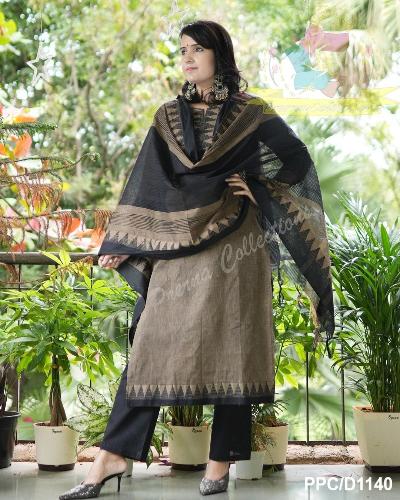 Beige & Black South Handloom Cotton Salwar Suit Set