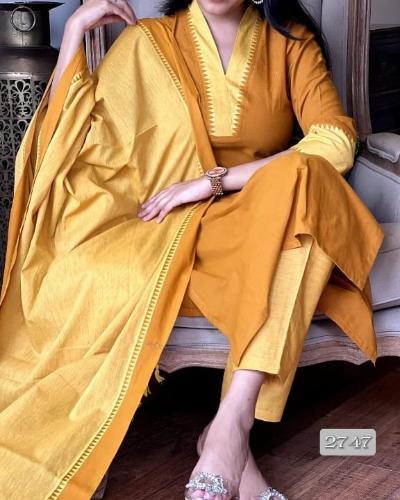 Mustard Yellow  South Handloom Cotton Salwar Suit Set