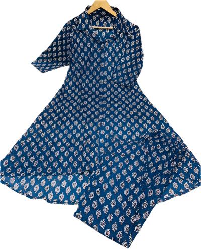 Stylish Dark Blue Cotton Kurti Pant Set of 2