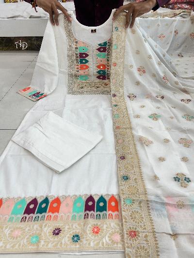 Pristine White Chanderi Jacquard Salwar Suit Set