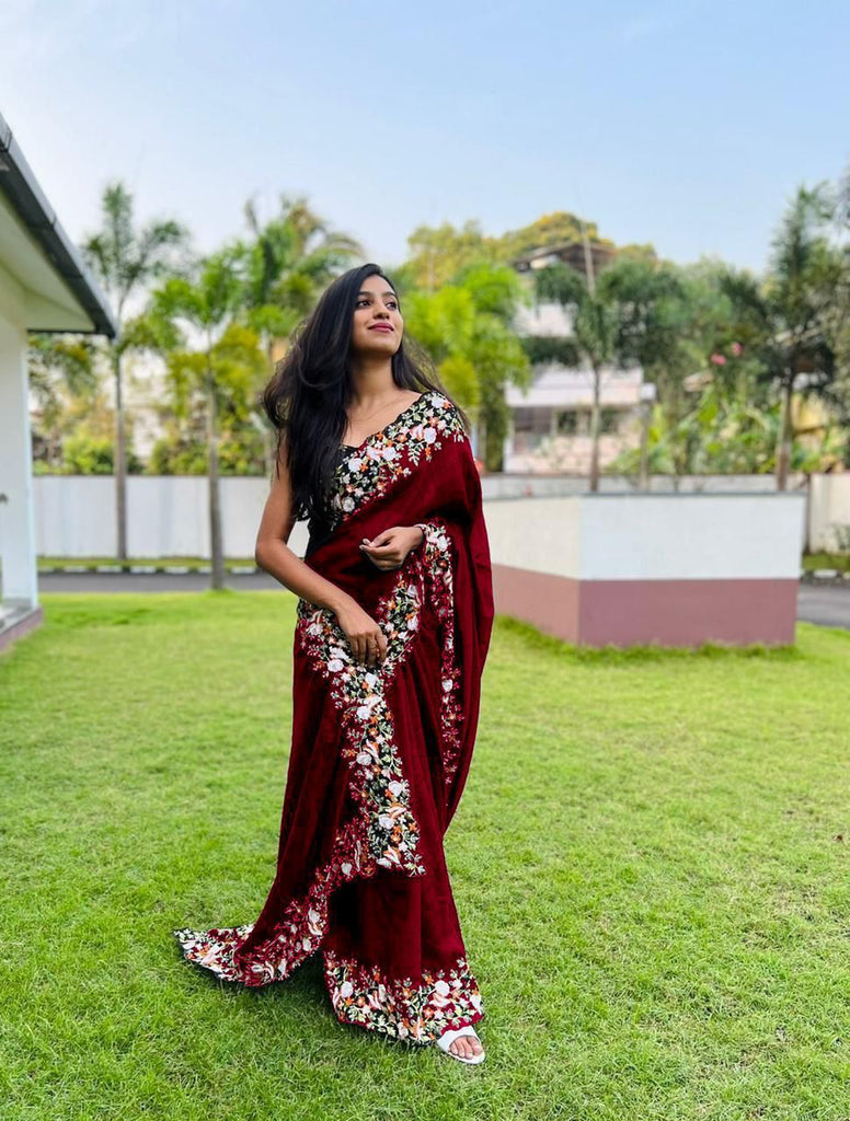  Silk Saree with Sequence and cutwork Border