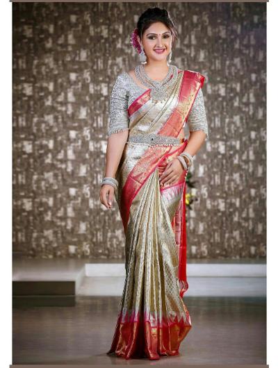 Beige Bridal Tissue Silk Saree