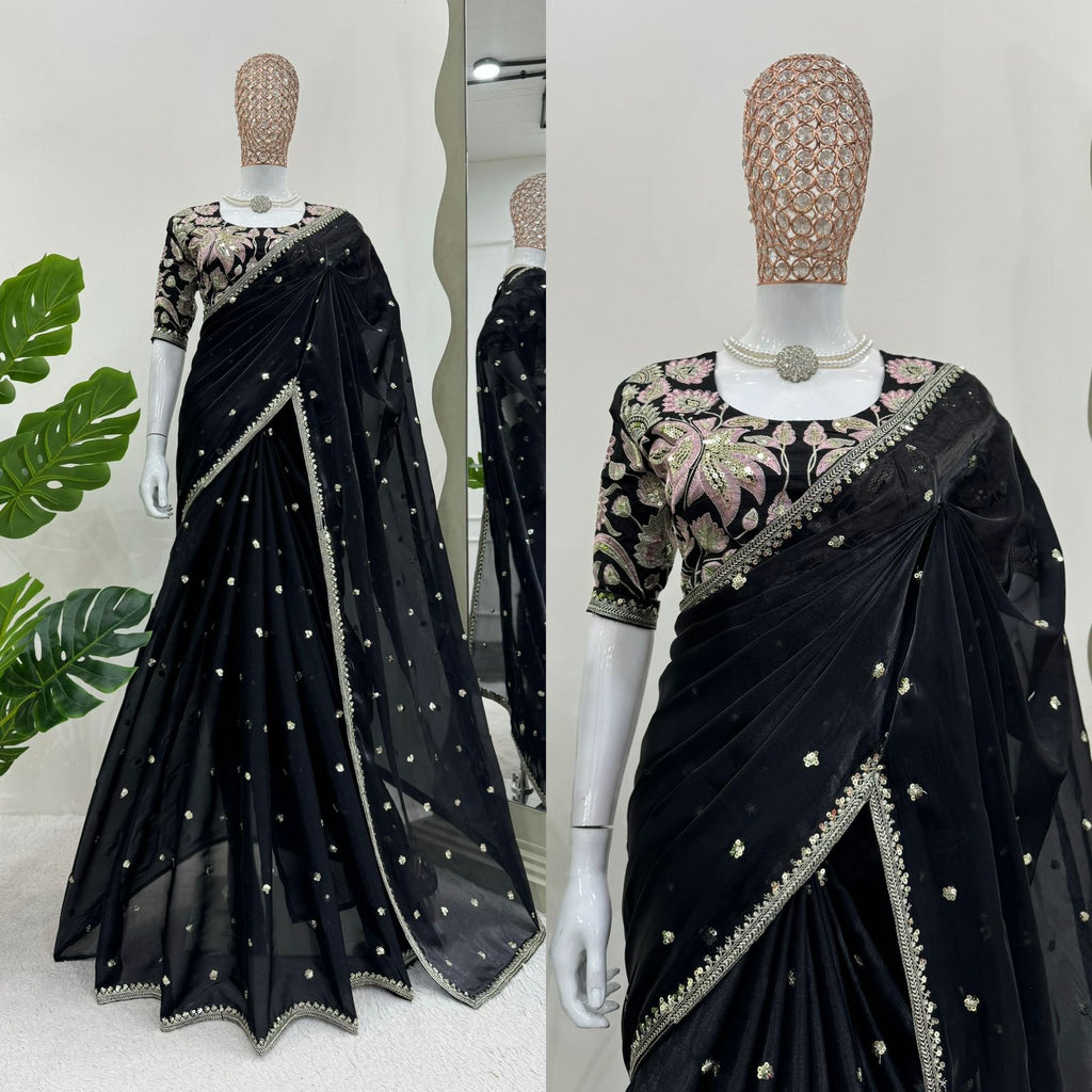 Black Thread Work and Sequence Saree