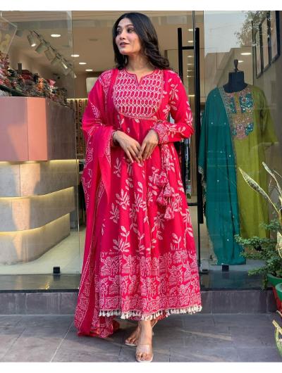 Pink Procin Anarkali Salwar Kameez and Dupatta Set of 3