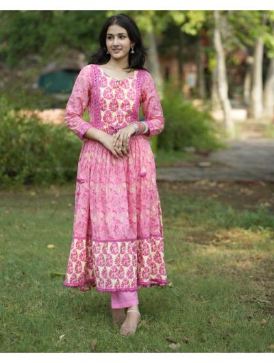 Fuchsia Pink Anarkali Salwar Kameez and Dupatta Set of 3