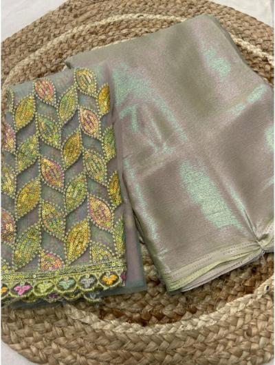 Light Grey Chiffon Saree with Net Embroidery