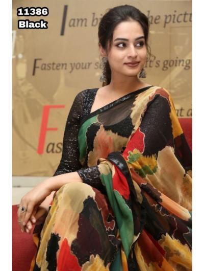 Black Multi-Color Chiffon Sabyasachi Printed Saree