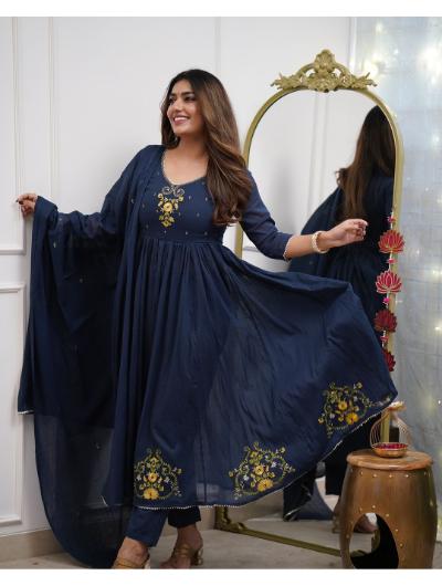 Dark Blue Anarkali Salwar Kameez with Dupatta