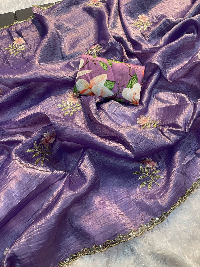 Lilac Gold Crush Embroidered Sequence Saree