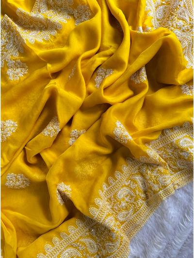 Yellow Organza Cut Work Saree