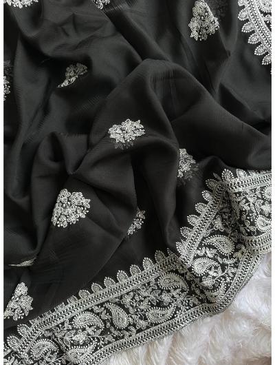 Black Organza Cut Work Saree