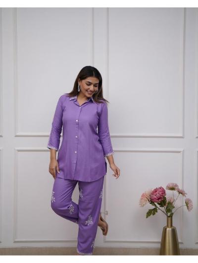 Purple Cotton Kurti and Pant with Side Pockets (Set of 2)