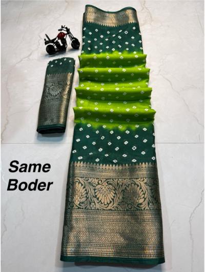 Green Bandhej Dola Silk Saree