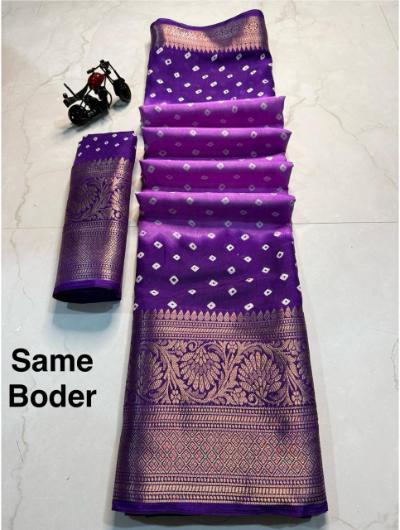 Purple Bandhej Dola Silk Saree