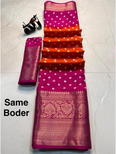 Pink Bandhej Dola Silk Saree