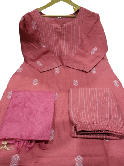 Pink Handloom South Cotton Salwar Suit Set