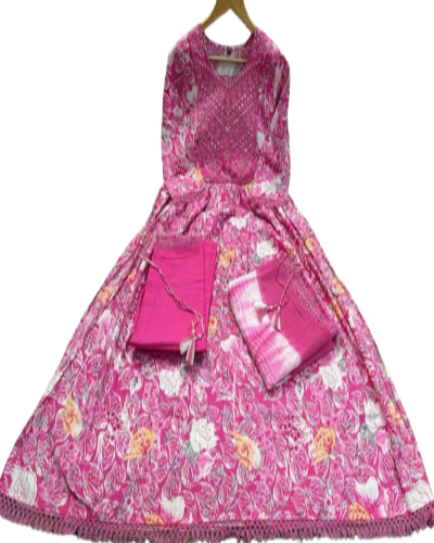 Pink Cotton Nyra Cut Salwar Suit Set