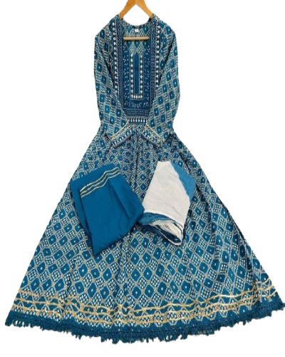 Blue Nyra Cut Procin Print Cotton Salwar Suit Set