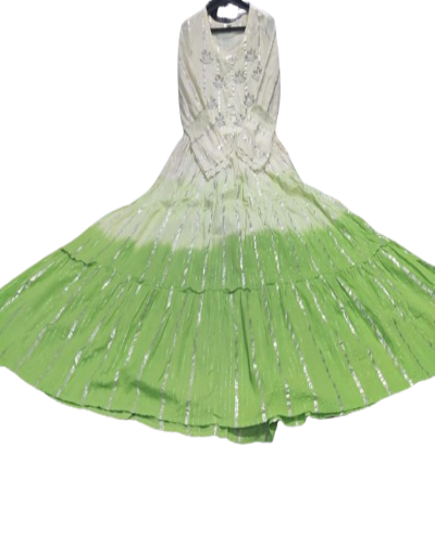 Green Cotton Mulmul Long Kurti Dress 1pc
