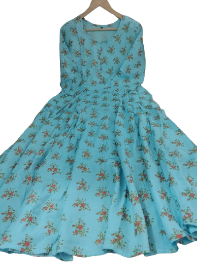 Blue Rayon Summer Wear 1Pc Gown Dress