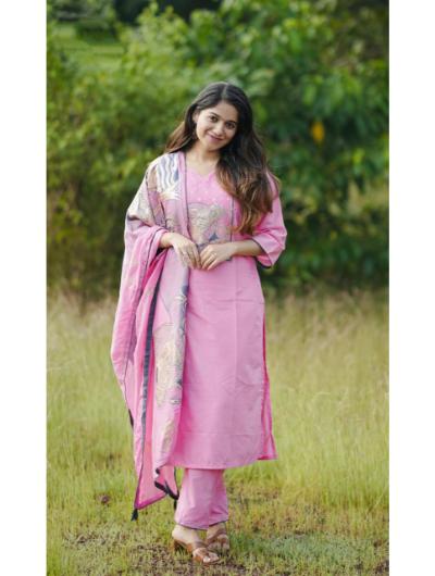 Pink Chanderi Silk Suit (Set of 3)