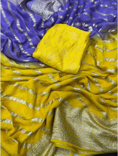 Yellow Viscose Georgette Shaded Saree With Banarasi Silk Blouse