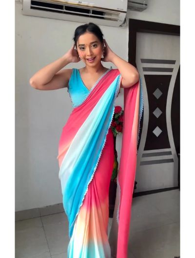 Pink-Blue Shaded Bollywood Georgette Saree