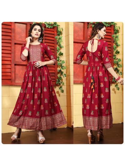 Red Rayon Anarkali Gown